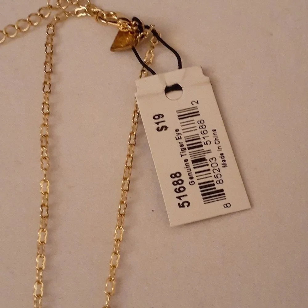 Cookie Lee Tiger Eye Necklace & Earrings Set Gold Tone Dangle Jewelry